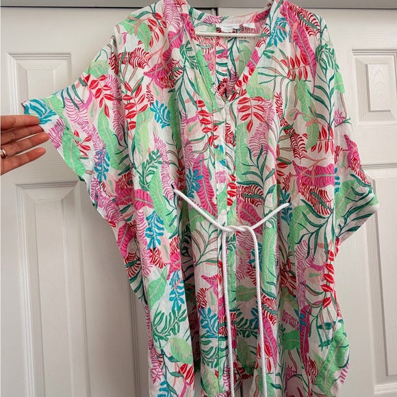 100% Linen Cynthia Rowley Multicolor Tropical Kimono Beach Pool cover up - Picture 9 of 9